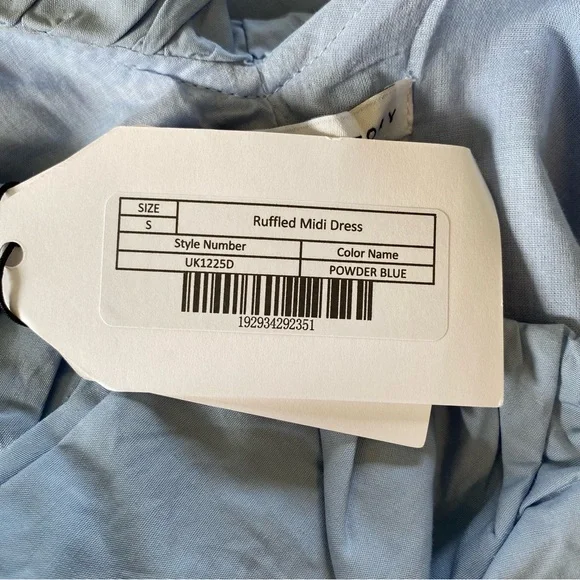 English Factory Midi Dress Womens S Blue V Neck Tiered Ruffle Quiet Luxury New - Picture 12 of 12